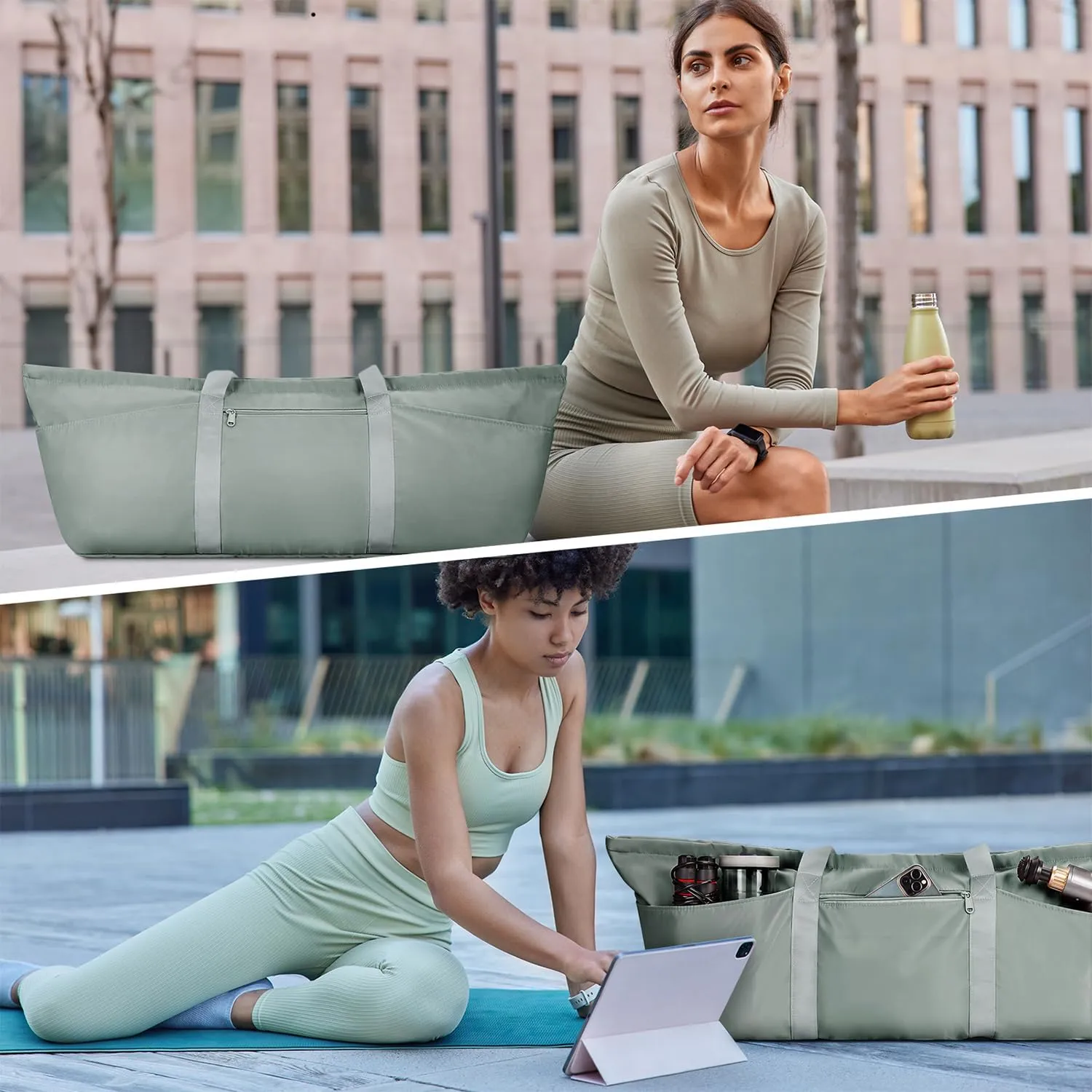 sportsnew Large Yoga Mat Bag with Shoes Compartment and Wet Pocket Ladies Pilates Gym Tote Bag with Yoga Mat Holder Strap for Women Men Workout Carrier Stuff Accessories