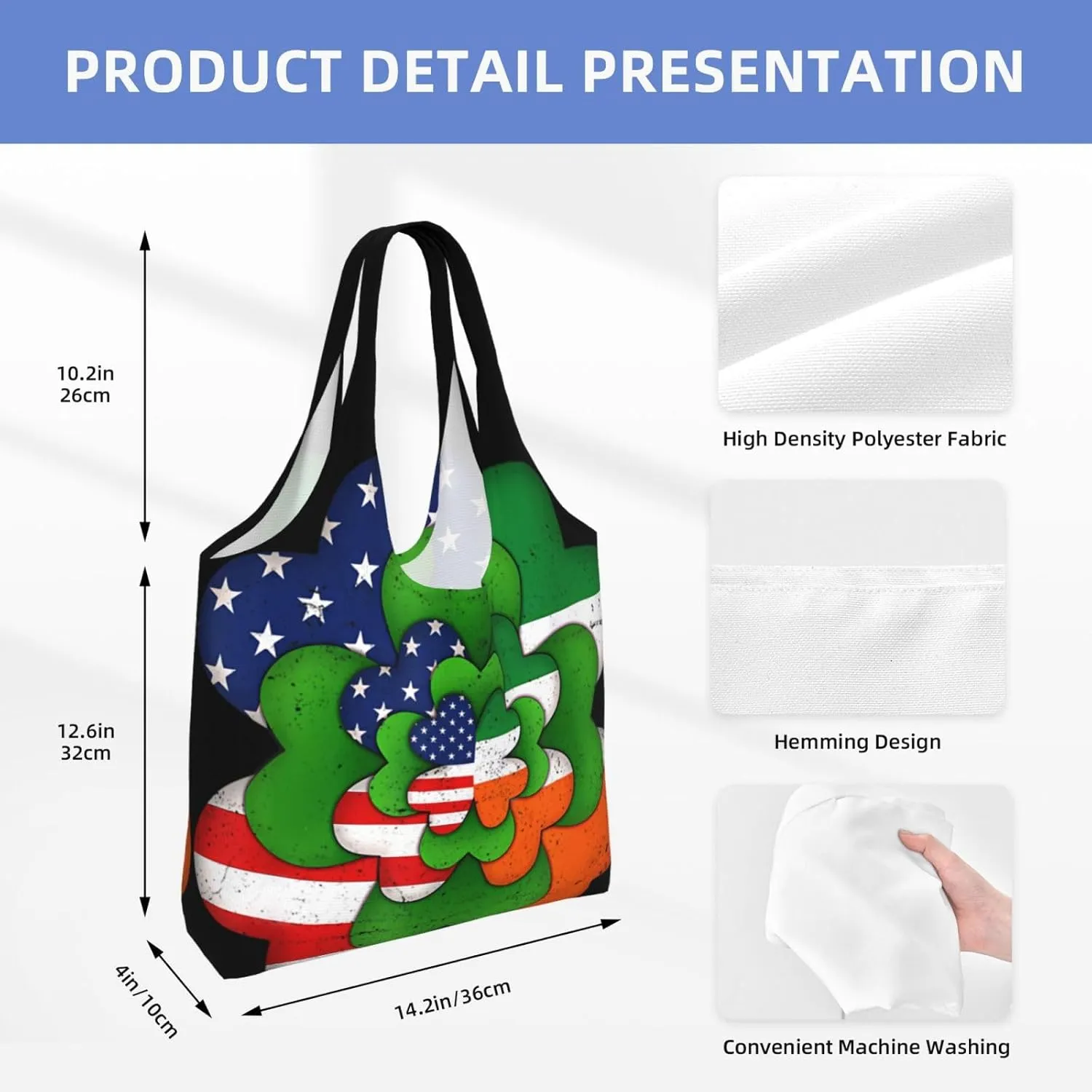 St Patricks Day American Flag Canvas Tote Bags Reusable Shopping Bag Handbag for Shopper Beach Gifts