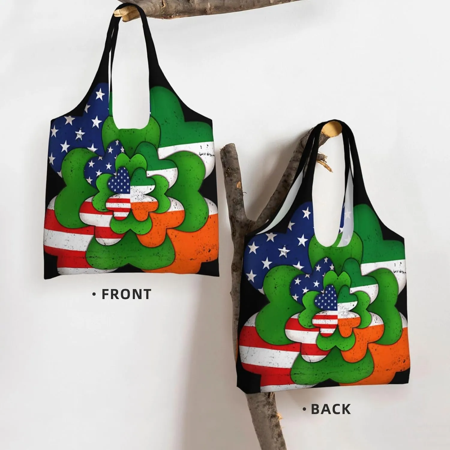 St Patricks Day American Flag Canvas Tote Bags Reusable Shopping Bag Handbag for Shopper Beach Gifts