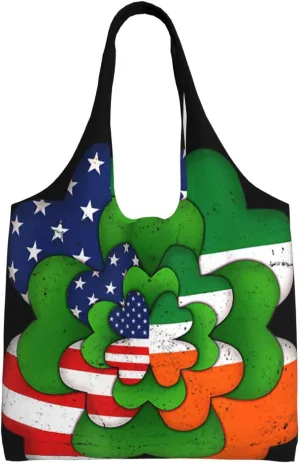 St Patricks Day American Flag Canvas Tote Bags Reusable Shopping Bag Handbag for Shopper Beach Gifts