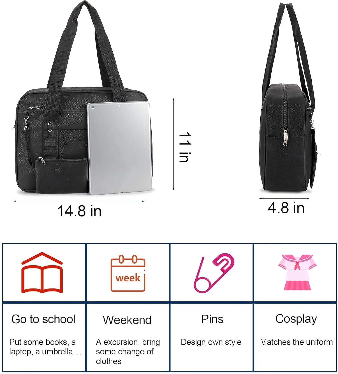 STEAMEDBUN Kawaii Ita Bag Japanese School Bag Cute Tote Bag Large Shoulder Anime Heart Purse