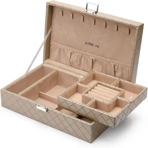 Storage Box Jewelry Organizer PU Leather Jewelry Box Organizer with 2 Watch Case Removable Tray Jewelry Display Storage Case - Velvet Lining Earring Ring Bracelet Case Jewelry Box