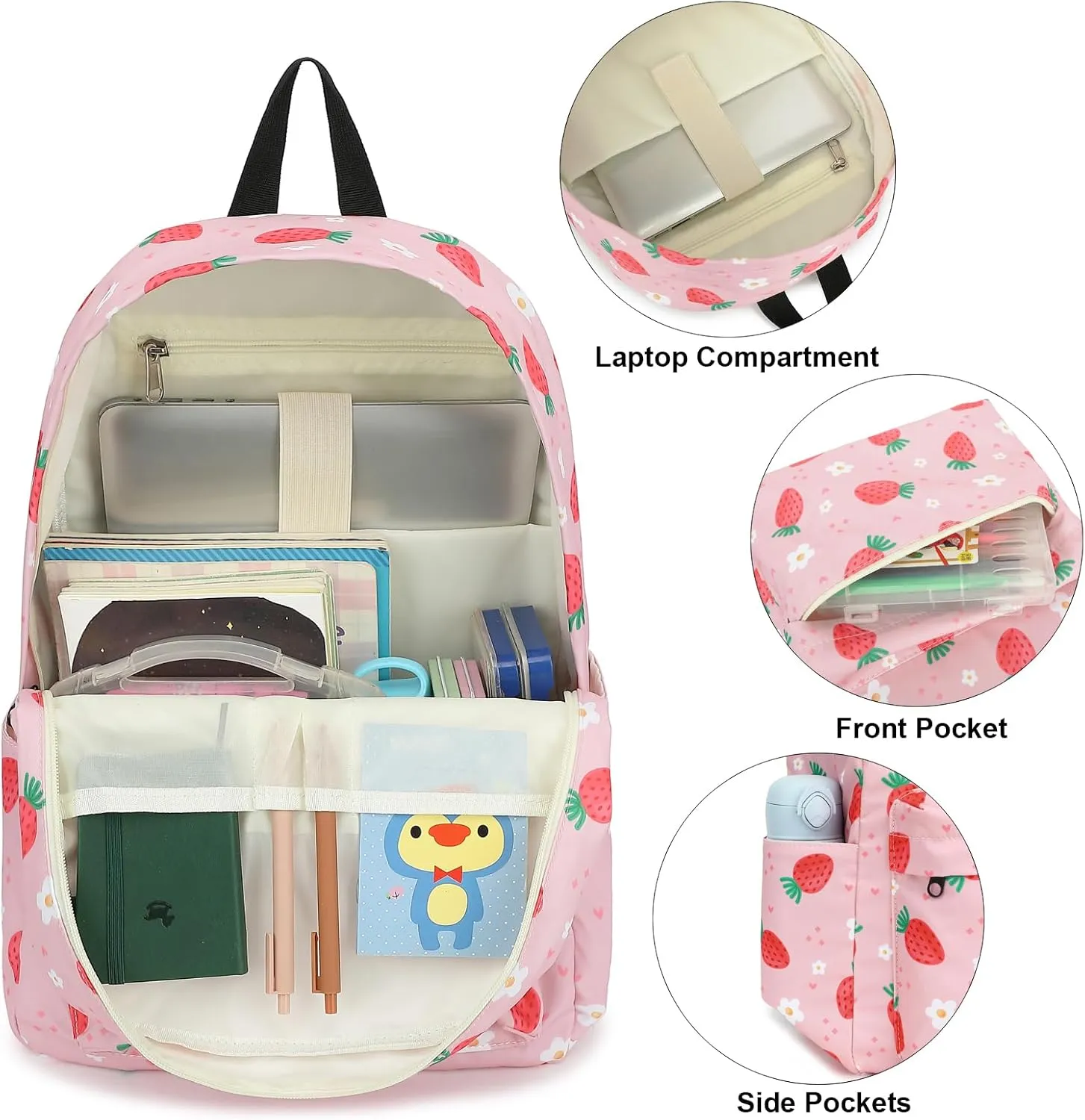 Strawberry Backpack for Girls Women Teens, School Backpack College Bookbags Ladies Laptop Backpacks