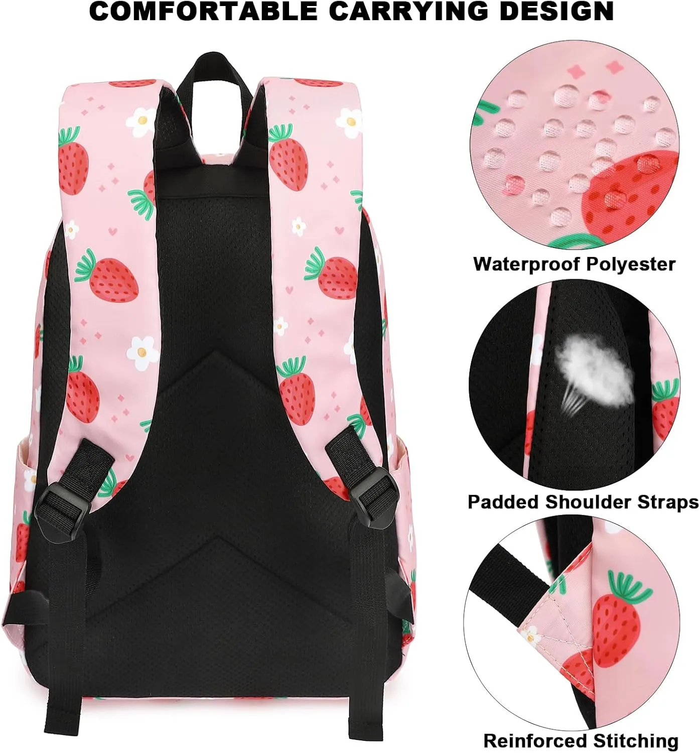 Strawberry Backpack for Girls Women Teens, School Backpack College Bookbags Ladies Laptop Backpacks