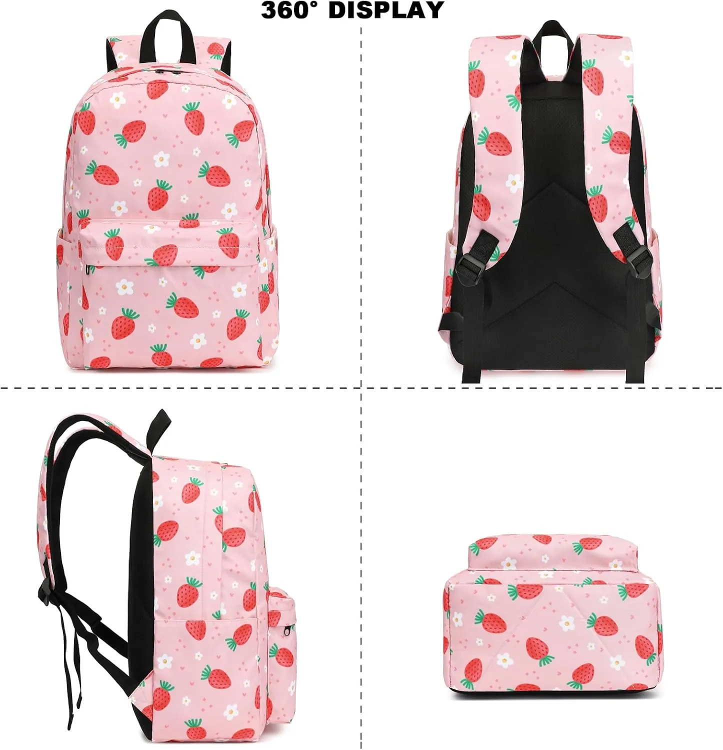 Strawberry Backpack for Girls Women Teens, School Backpack College Bookbags Ladies Laptop Backpacks