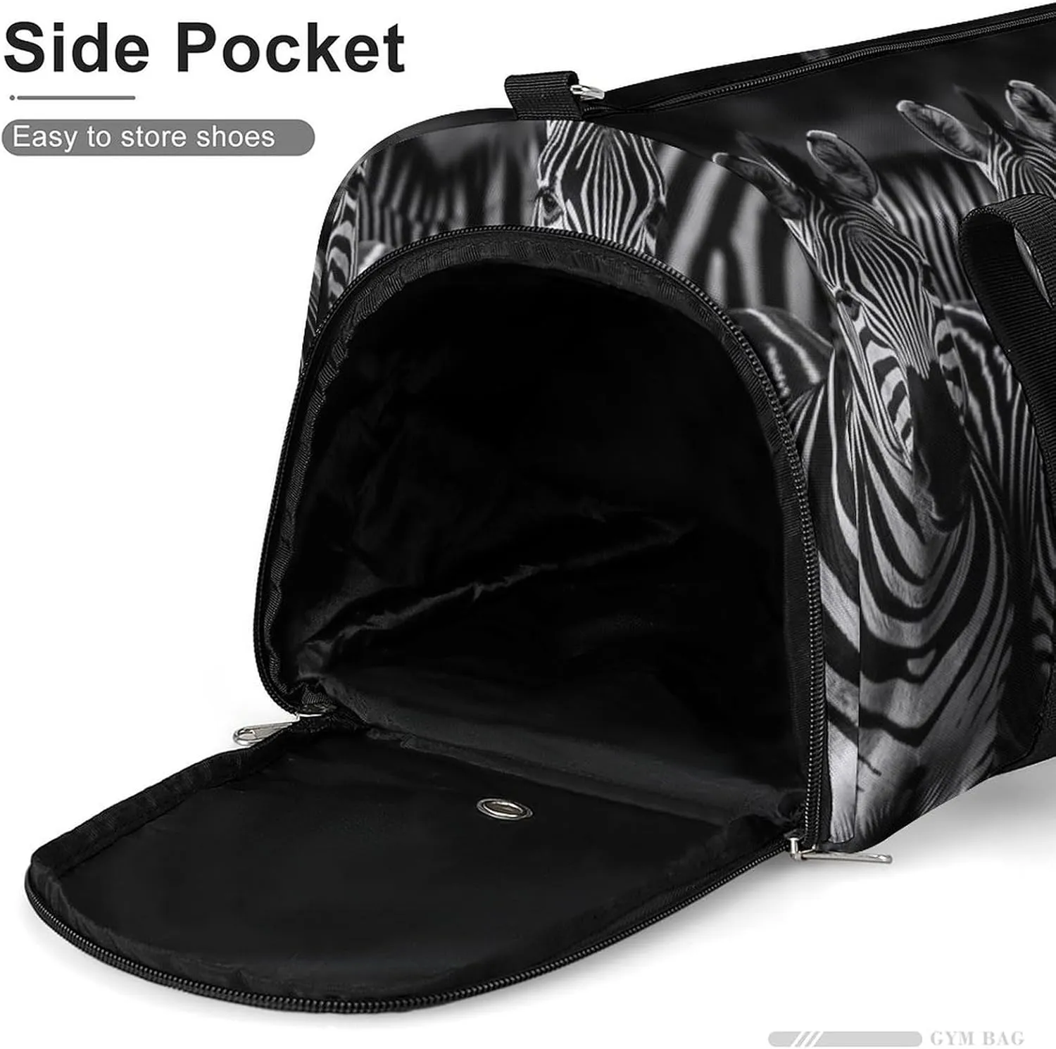 Striped Zebra Sports Duffel Bag for Men Women with Wet Pocket and Shoe Compartment