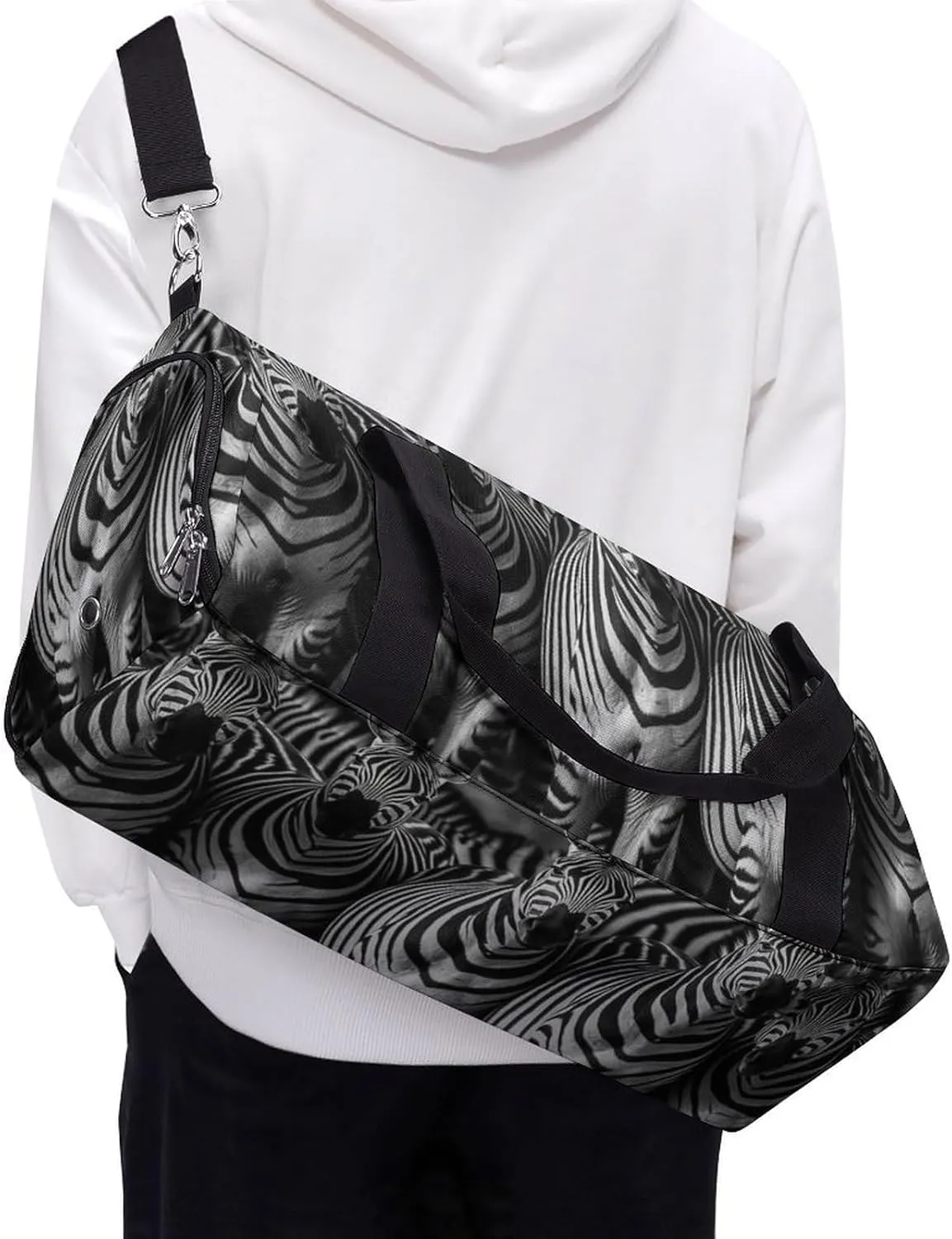Striped Zebra Sports Duffel Bag for Men Women with Wet Pocket and Shoe Compartment