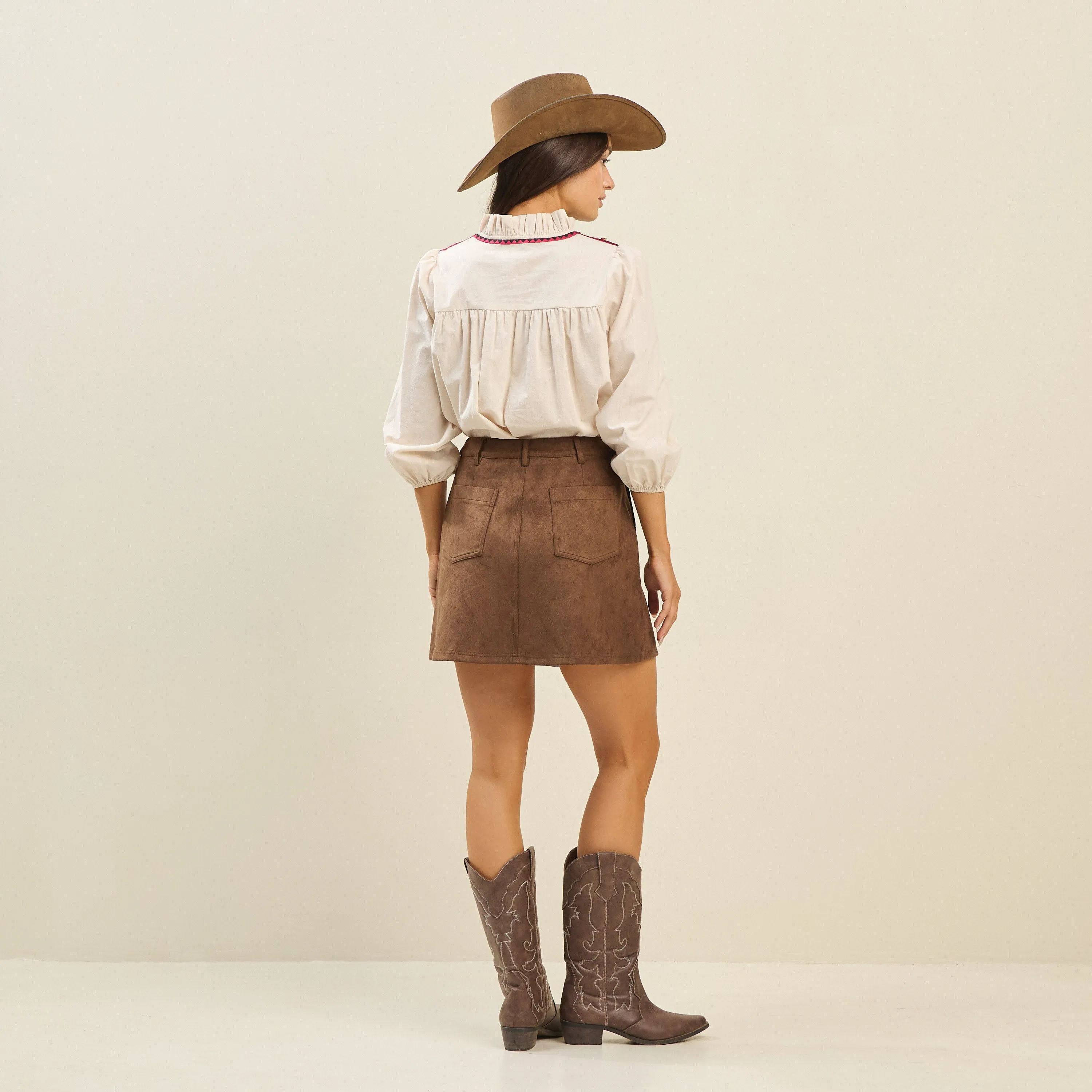 Studded vegan suede mini skirt