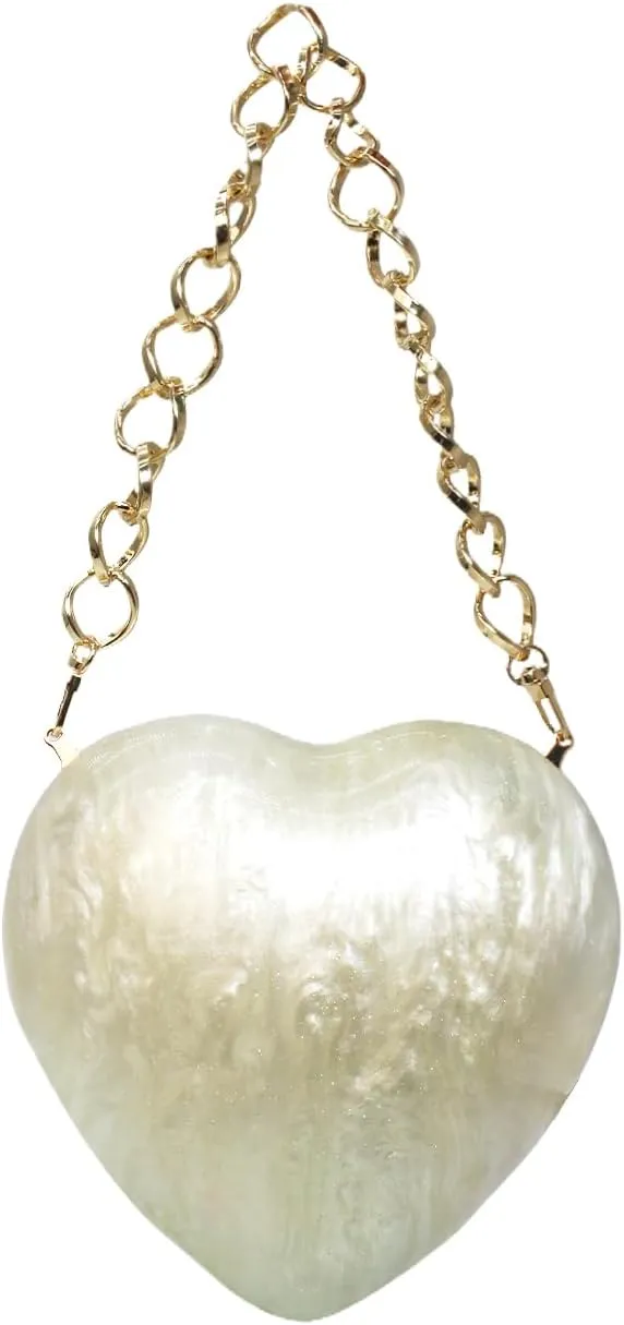Stylish Women Acrylic Evening Clutch Heart Shape Handbag Amber Top Handle Purse Bag for Party Prom Cocktail