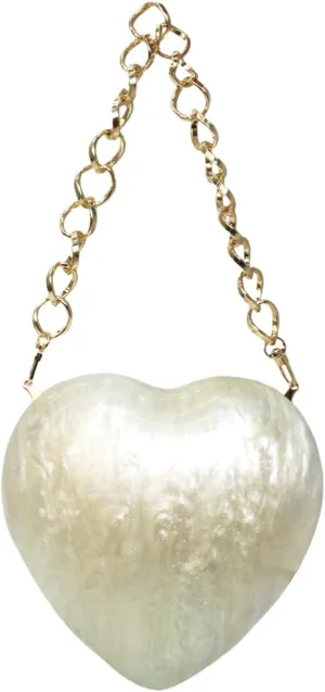Stylish Women Acrylic Evening Clutch Heart Shape Handbag Amber Top Handle Purse Bag for Party Prom Cocktail