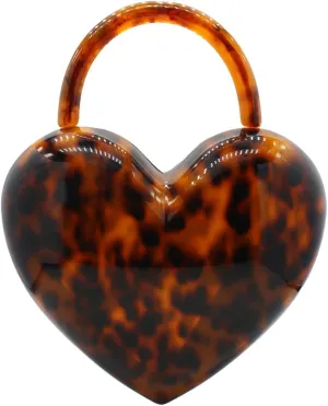 Stylish Women Acrylic Evening Clutch Heart Shape Handbag Amber Top Handle Purse Bag for Party Prom Cocktail