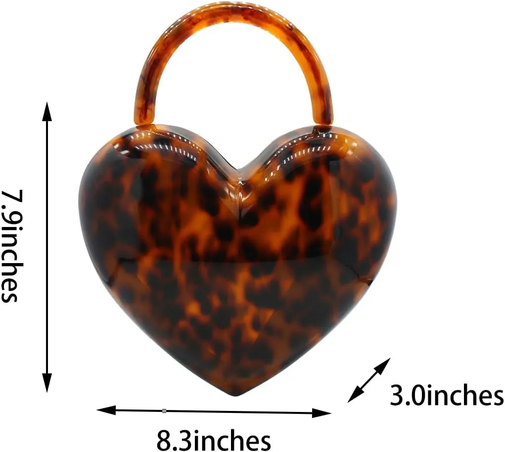 Stylish Women Acrylic Evening Clutch Heart Shape Handbag Amber Top Handle Purse Bag for Party Prom Cocktail