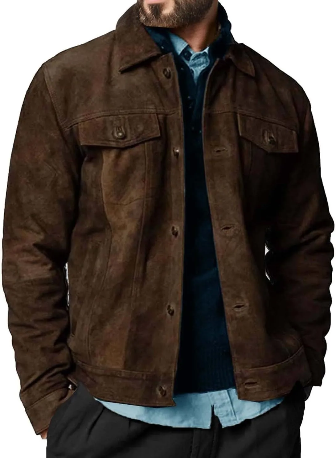 Suede Jacket for Men - Premium Suede Leather Bomber Jacket | Trucker Coat for Mens
