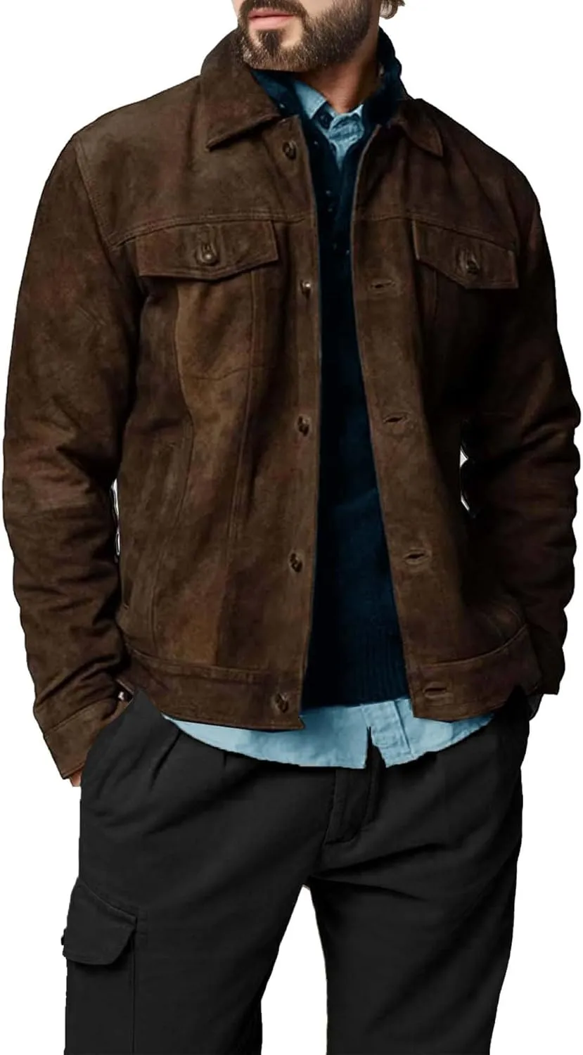 Suede Jacket for Men - Premium Suede Leather Bomber Jacket | Trucker Coat for Mens