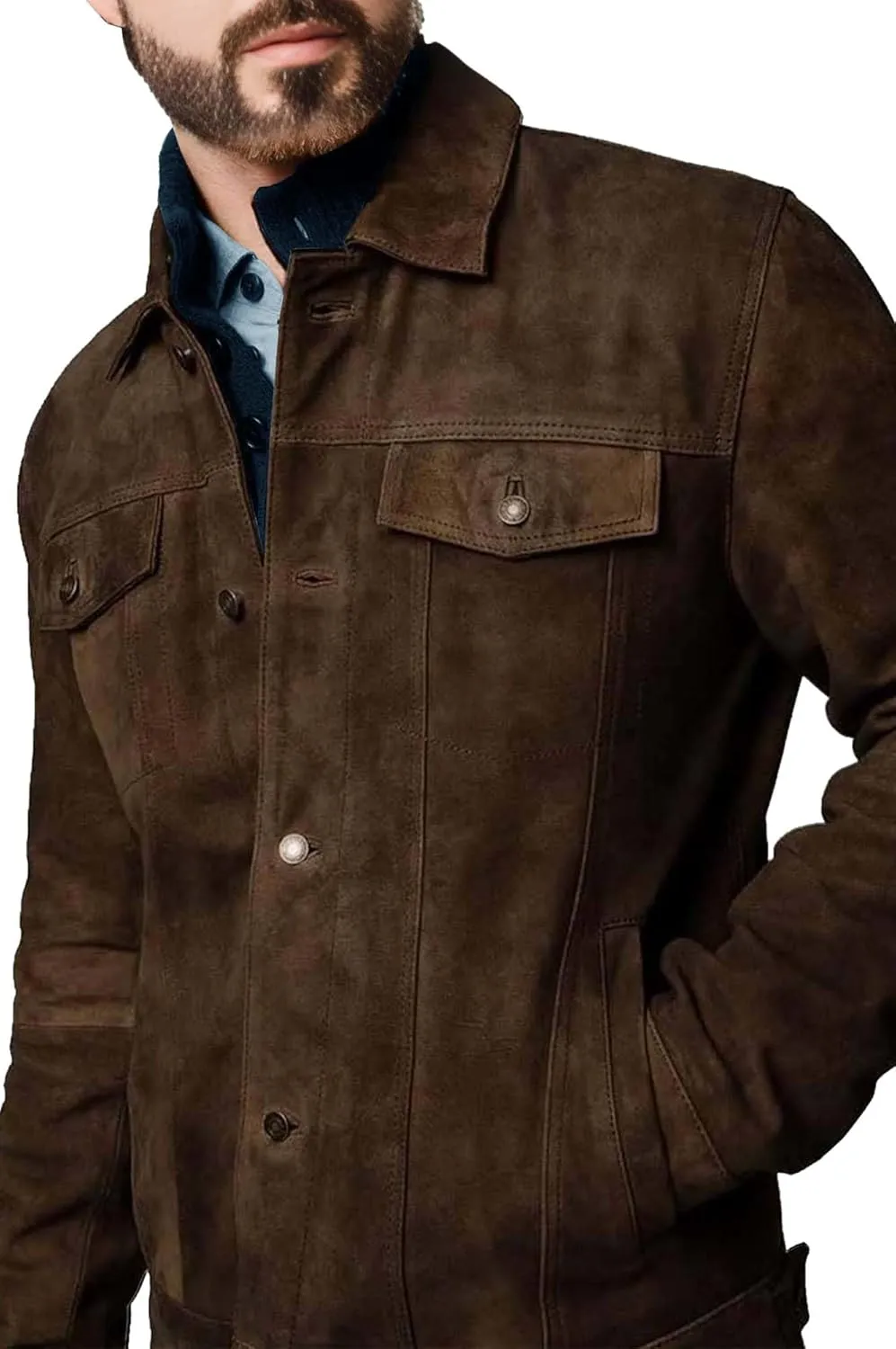 Suede Jacket for Men - Premium Suede Leather Bomber Jacket | Trucker Coat for Mens