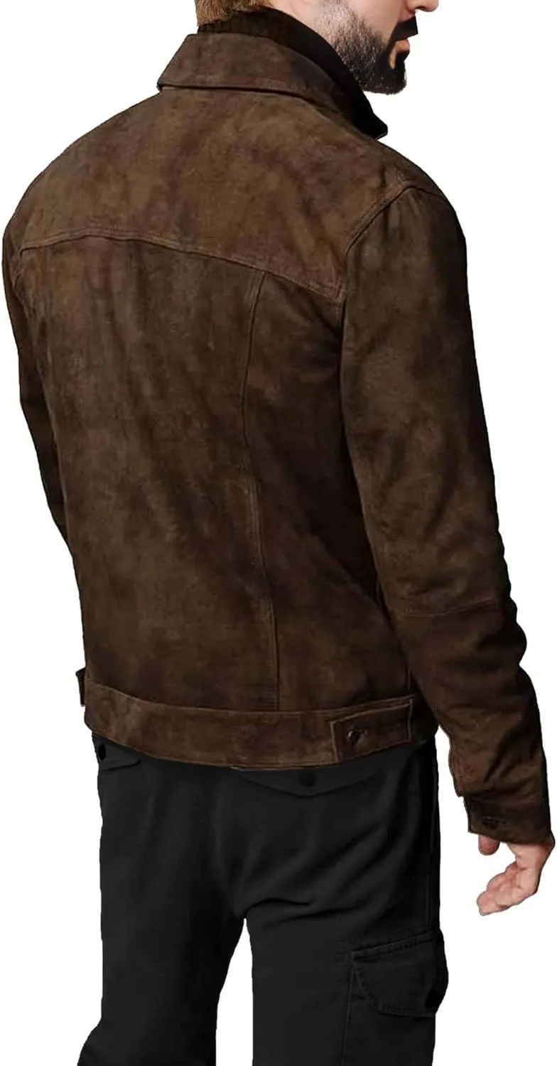 Suede Jacket for Men - Premium Suede Leather Bomber Jacket | Trucker Coat for Mens