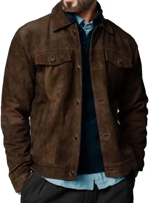 Suede Jacket for Men - Premium Suede Leather Bomber Jacket | Trucker Coat for Mens
