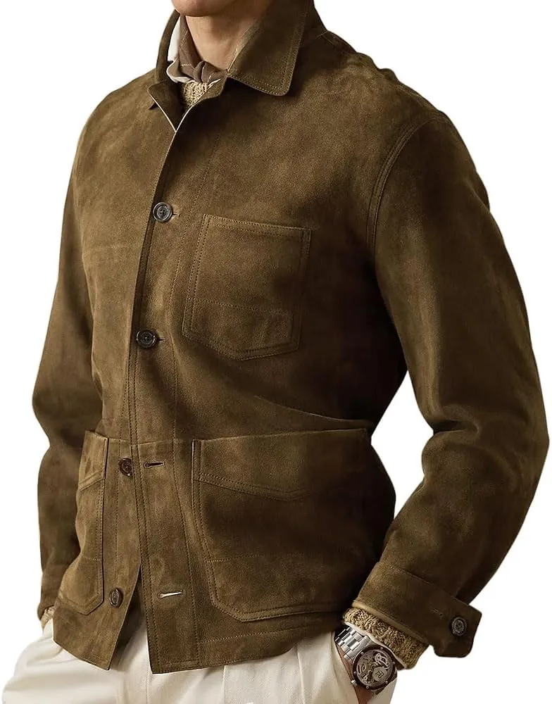 Suede Leather Jacket Men – Real Lambskin Suede Casual Leather Jackets For Men - Mens Suede Jacket