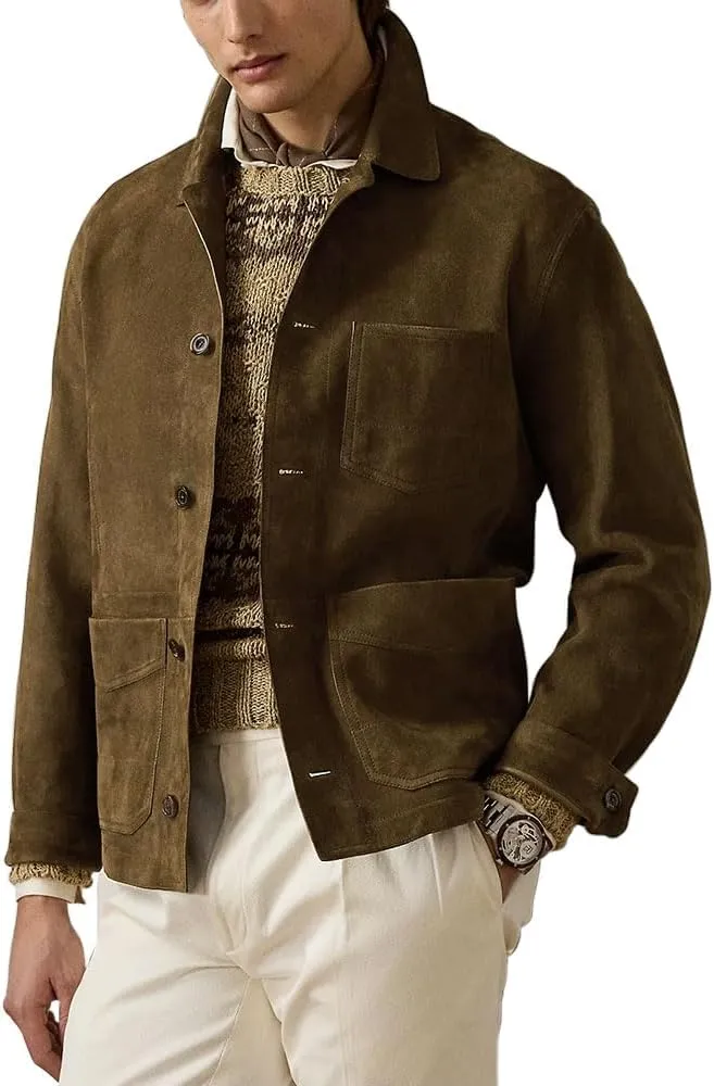 Suede Leather Jacket Men – Real Lambskin Suede Casual Leather Jackets For Men - Mens Suede Jacket