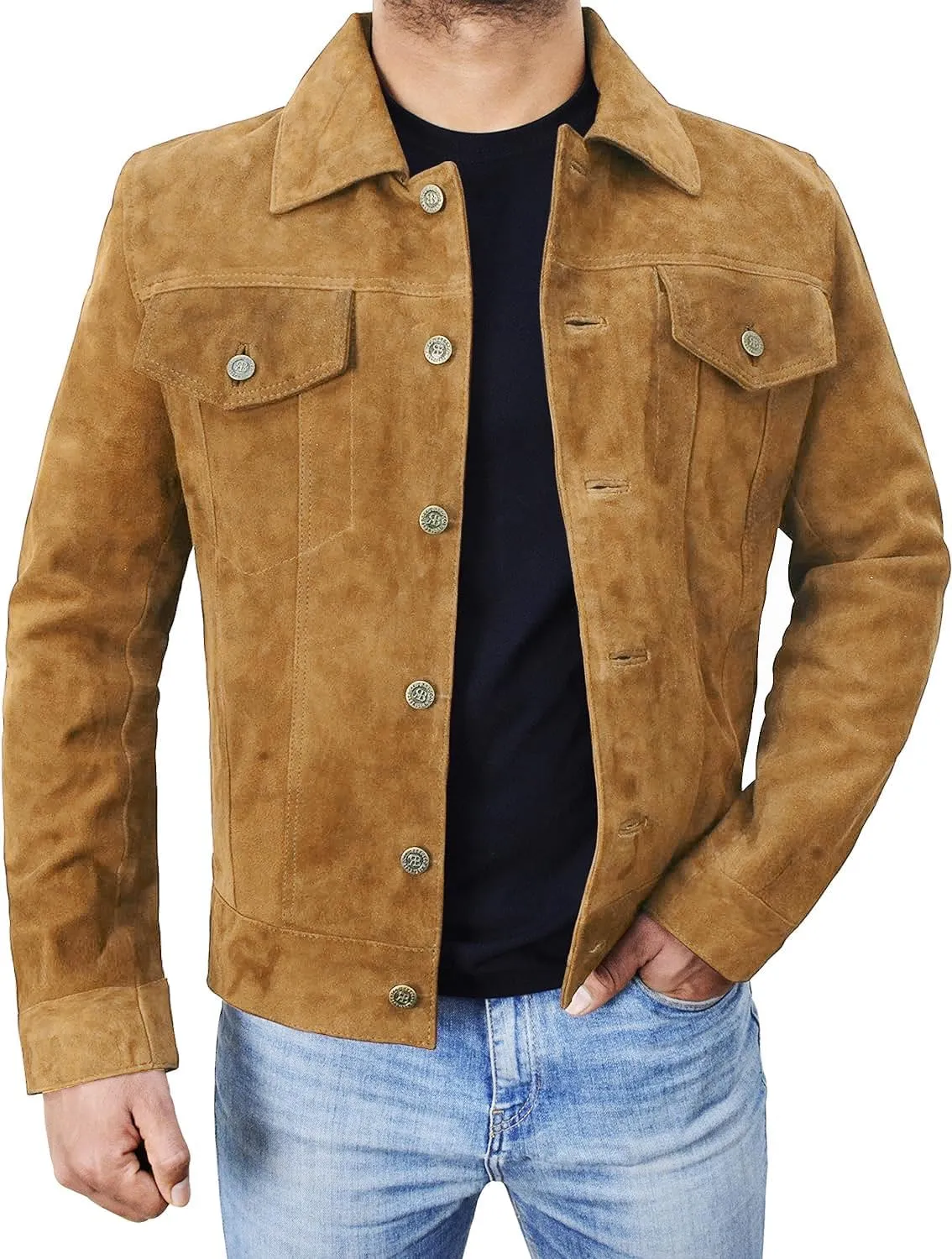 Suede Trucker Jacket Mens - Western Style Cowboy Leather Coat