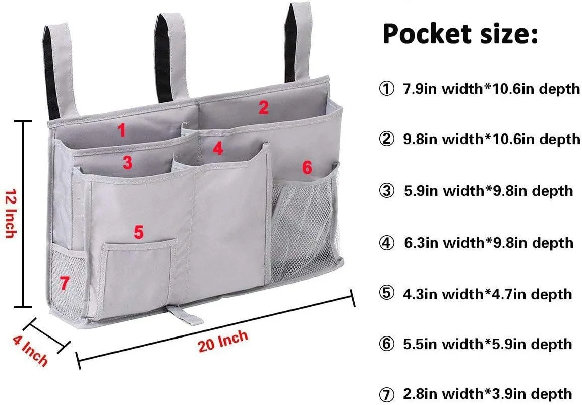 Sugaroom Bunk Bed Organizer - Bedside Storage Caddy with Pockets for College Dorm, Hospital, Baby Bed & Camp (Grey)