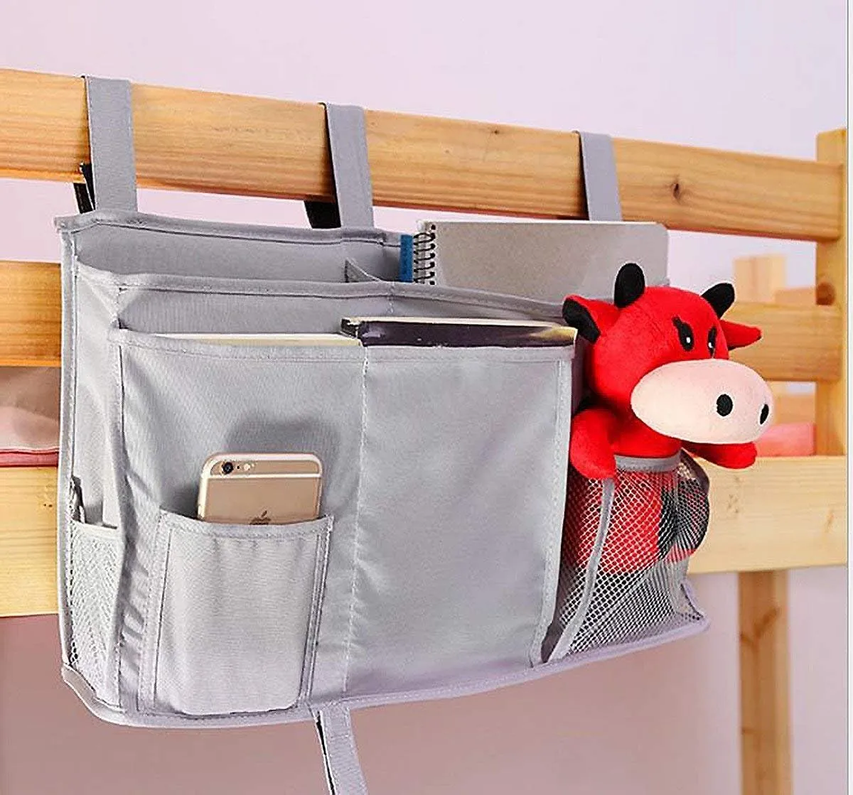 Sugaroom Bunk Bed Organizer - Bedside Storage Caddy with Pockets for College Dorm, Hospital, Baby Bed & Camp (Grey)