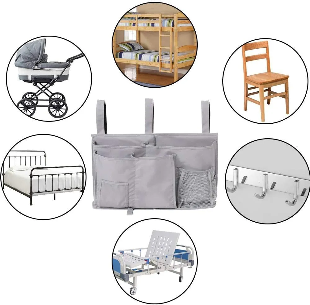 Sugaroom Bunk Bed Organizer - Bedside Storage Caddy with Pockets for College Dorm, Hospital, Baby Bed & Camp (Grey)