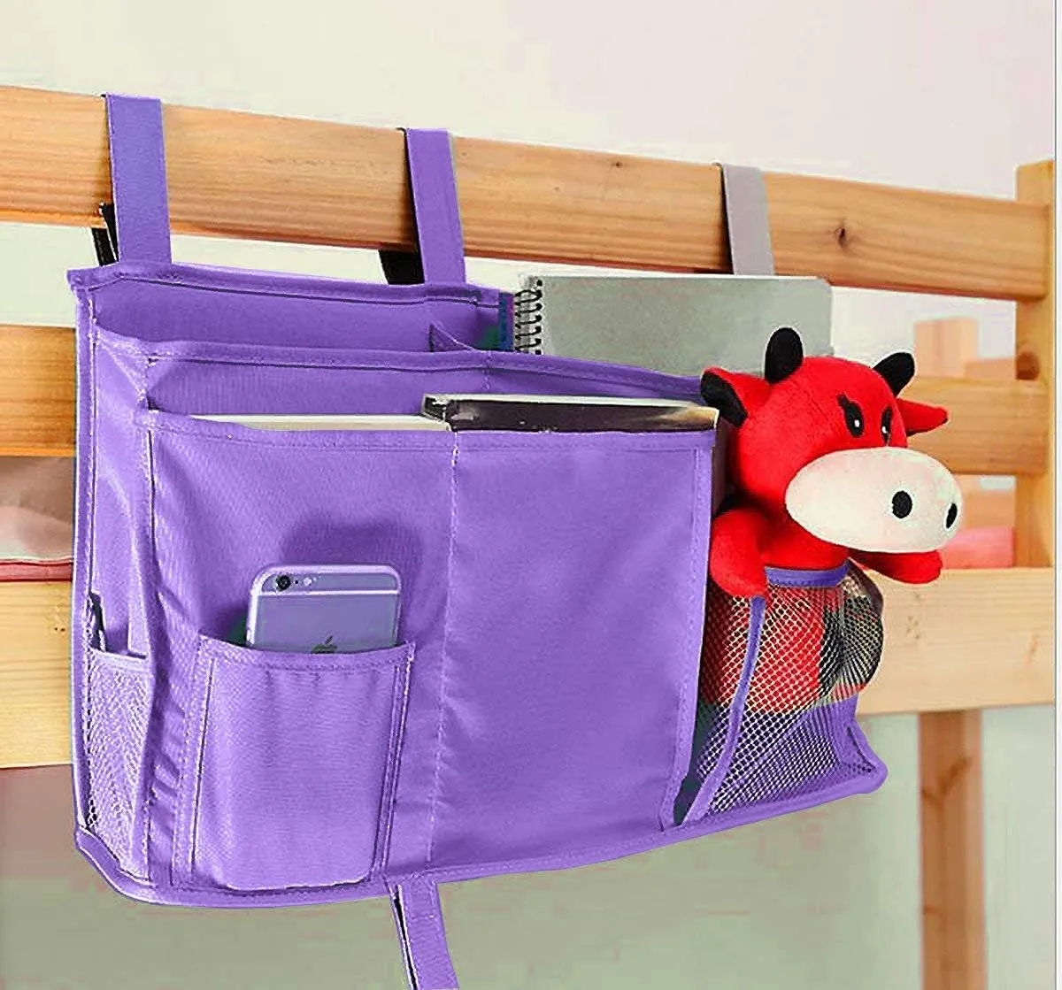 Sugaroom Purple Bedside Storage and Organizer - Hanging Caddy for Bed Rails, Bunk Beds, Dorm Rooms and More