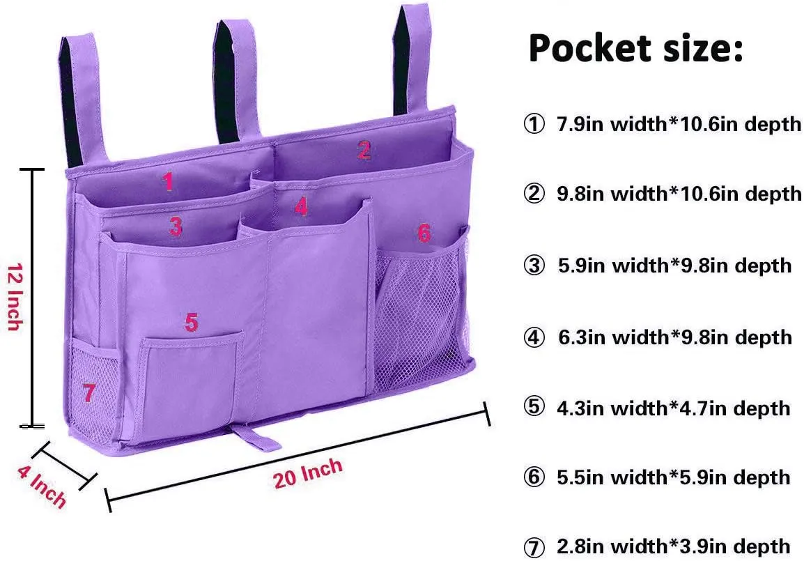 Sugaroom Purple Bedside Storage and Organizer - Hanging Caddy for Bed Rails, Bunk Beds, Dorm Rooms and More