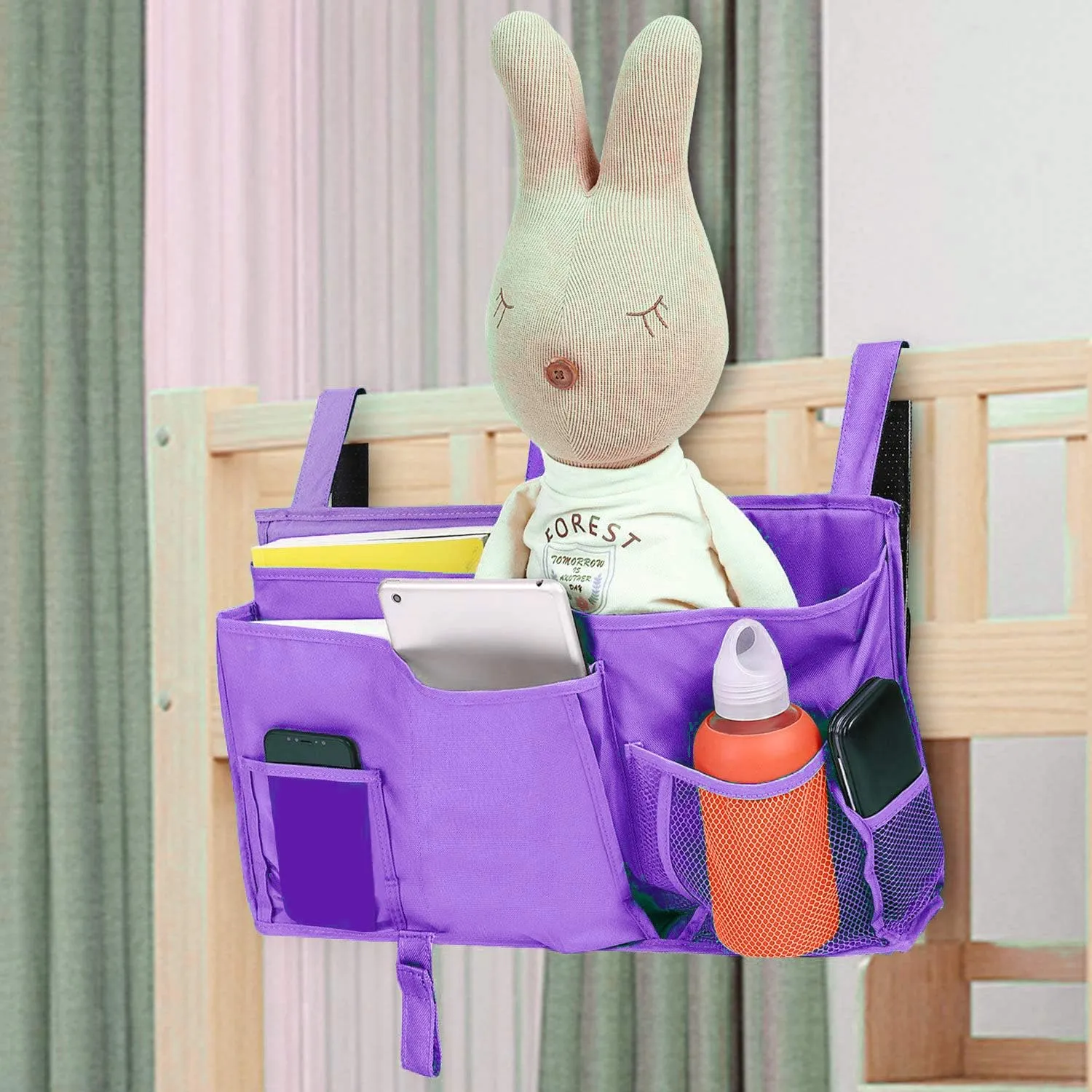 Sugaroom Purple Bedside Storage and Organizer - Hanging Caddy for Bed Rails, Bunk Beds, Dorm Rooms and More