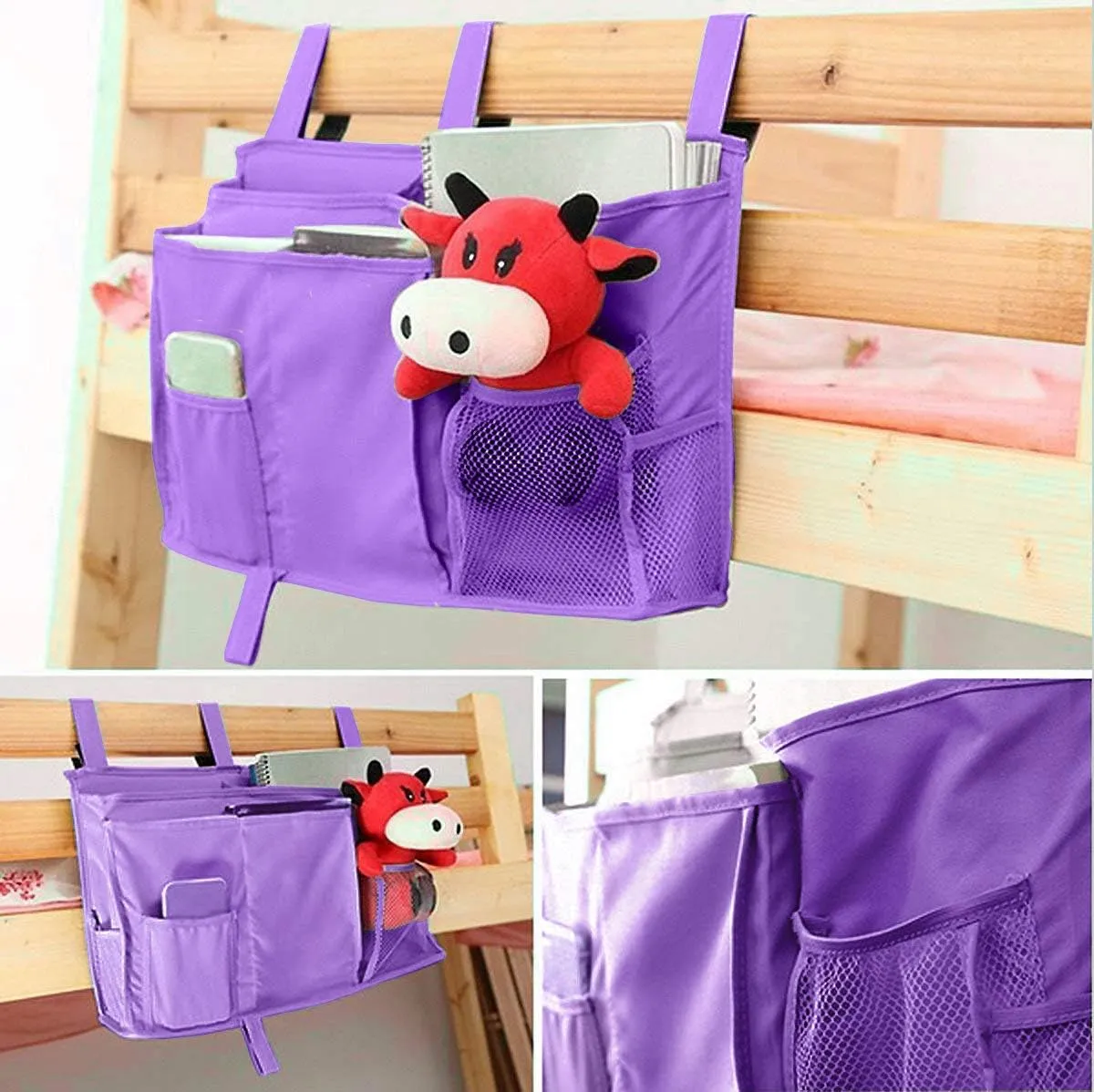 Sugaroom Purple Bedside Storage and Organizer - Hanging Caddy for Bed Rails, Bunk Beds, Dorm Rooms and More