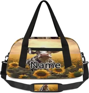 Sunflower Dairy Cow Kids Duffle Bag Kids Gym Sports Bag Foldable Lightweight Water Resistant Weekender Travel Workout Bag Carry On Bag for Teen Boys Girls Sports Practice Gifts