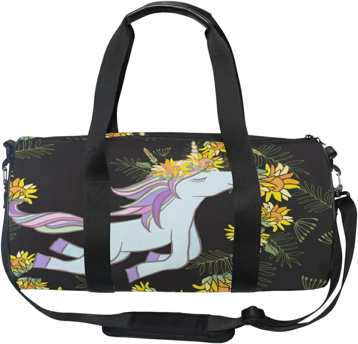 Sunflower With Unicorns Duffel Bag,Canvas Travel Bag for Gym Sports and Overnight