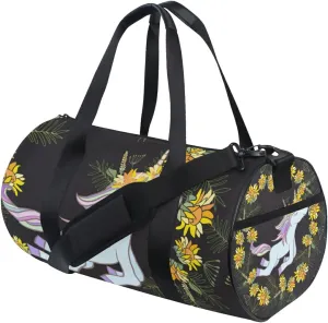 Sunflower With Unicorns Duffel Bag,Canvas Travel Bag for Gym Sports and Overnight