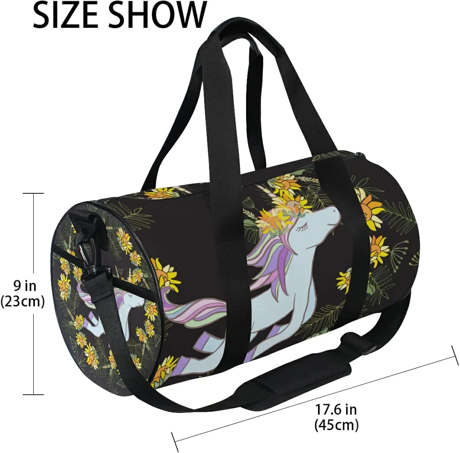 Sunflower With Unicorns Duffel Bag,Canvas Travel Bag for Gym Sports and Overnight