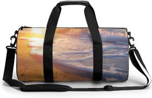 Sunrise Sandy Seashore Travel Gym Bag for Women Men Cylindrical Duffle Bag Sport Workout Bag with Shoulder Strap
