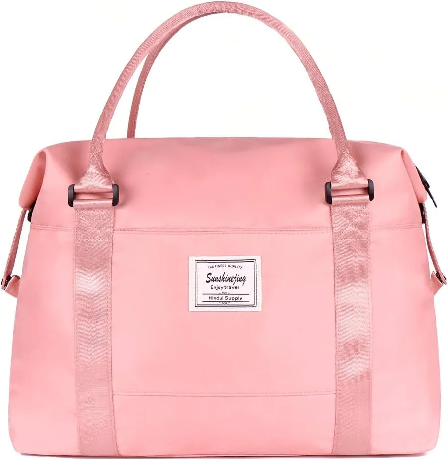 Sunshinejing Unisex Large Travel Shoulder Weekender Overnight Bag Handbag Gym Tote Bag with Trolley Sleeve (Pink)