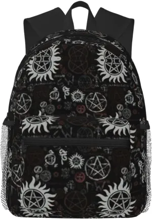 Supernatural Symbols Black Print Laptop Backpack Anti Water Bag For Men Women, Travel, College, Work, And Business
