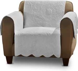 SureFit Heirloom Quilted Cotton Furniture Cover with Scallop Edge, Armchair Cover, Pet Friendly, Machine Washable, White