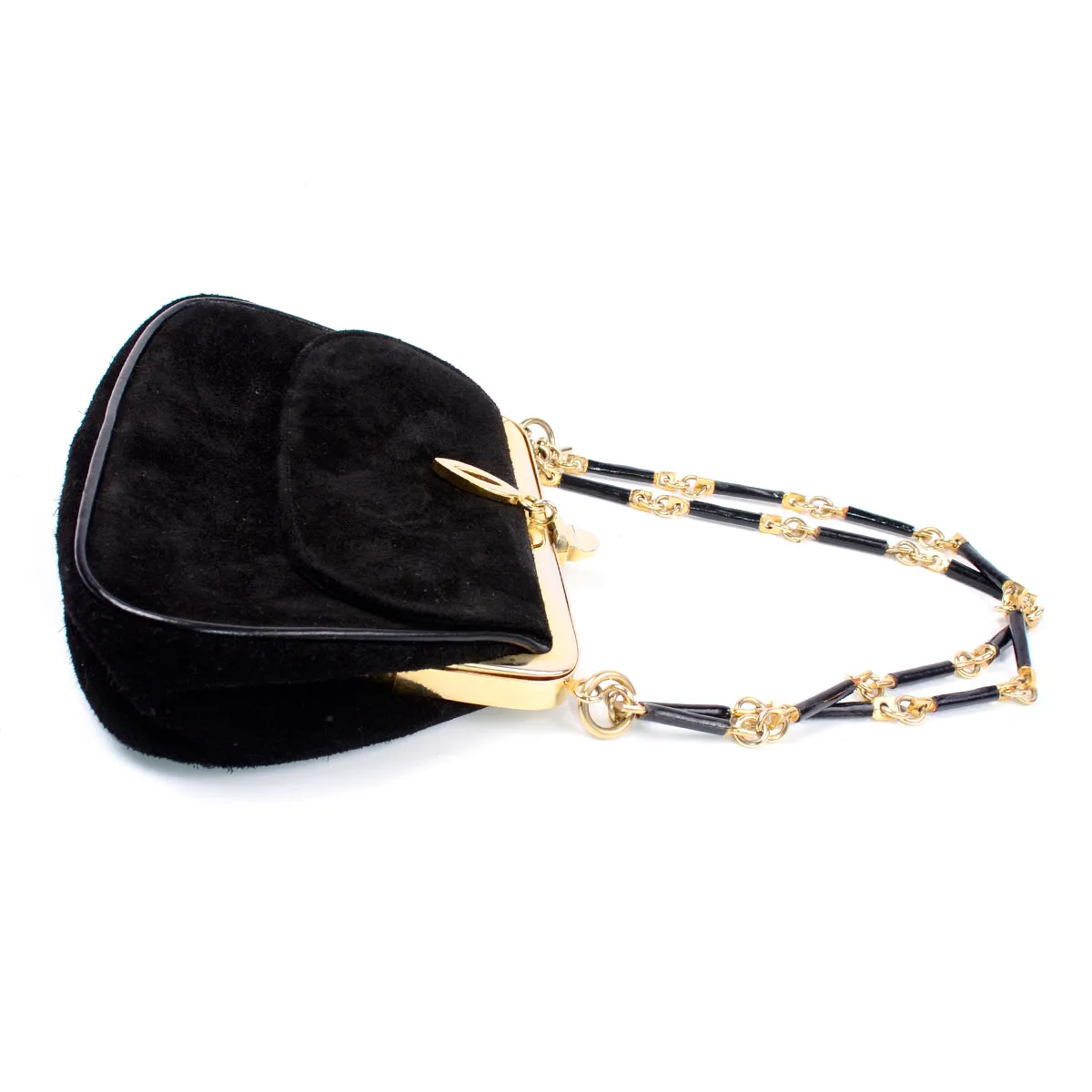 Susan Gail Black Suede Evening Bag w/ Gold Link Chain Strap