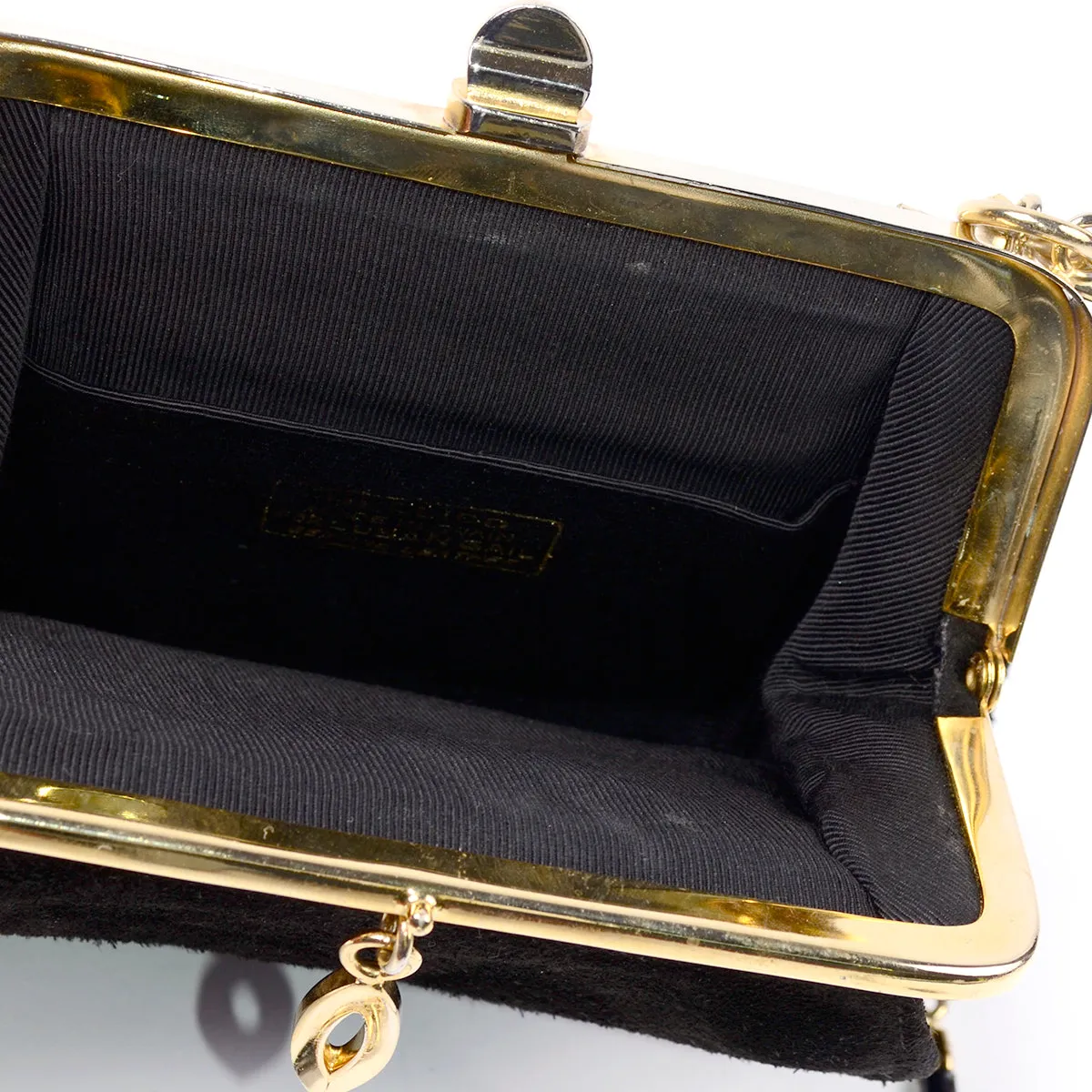 Susan Gail Black Suede Evening Bag w/ Gold Link Chain Strap