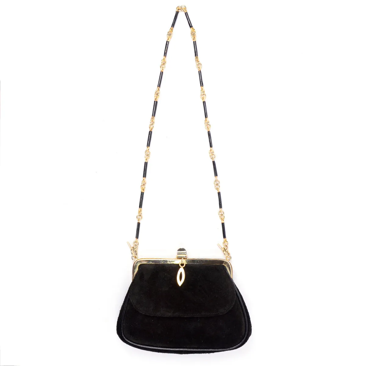 Susan Gail Black Suede Evening Bag w/ Gold Link Chain Strap