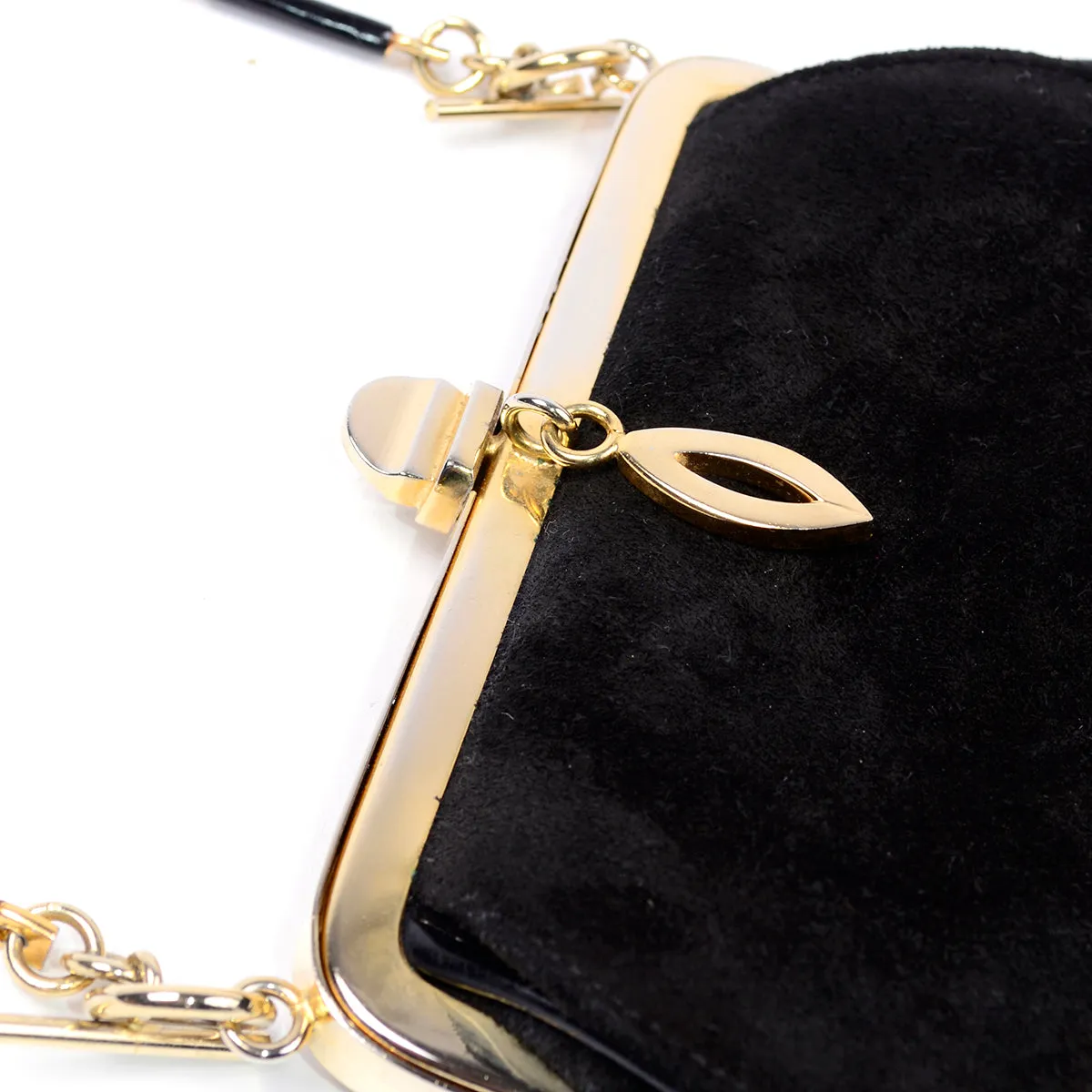 Susan Gail Black Suede Evening Bag w/ Gold Link Chain Strap