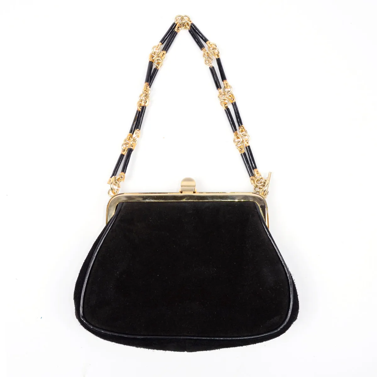 Susan Gail Black Suede Evening Bag w/ Gold Link Chain Strap