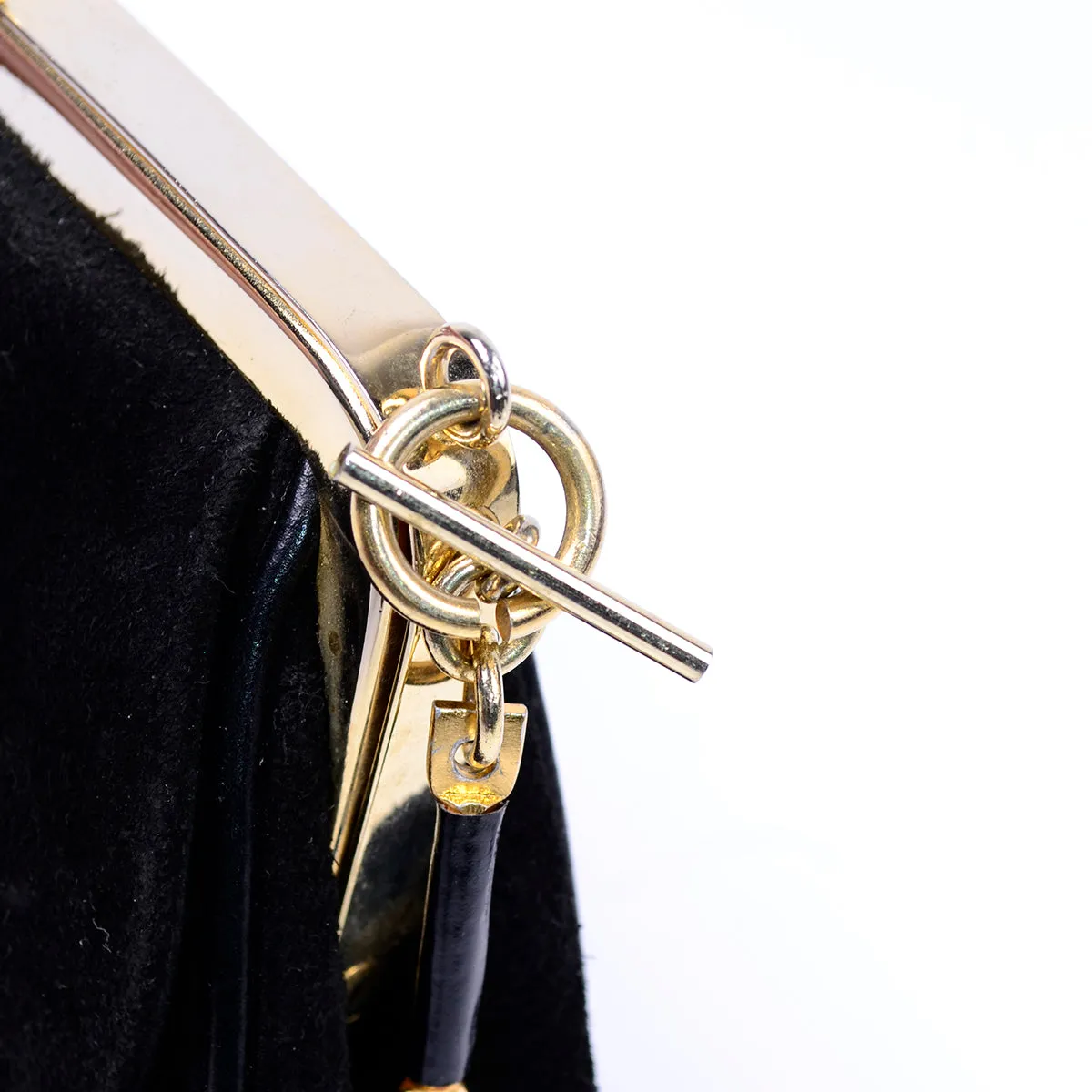 Susan Gail Black Suede Evening Bag w/ Gold Link Chain Strap