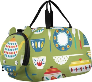 susiyo Small Duffle Bag Green Vintage Kitchen Tools Kids Duffle Bag for Boys Girls Dance Bag Gym Bag