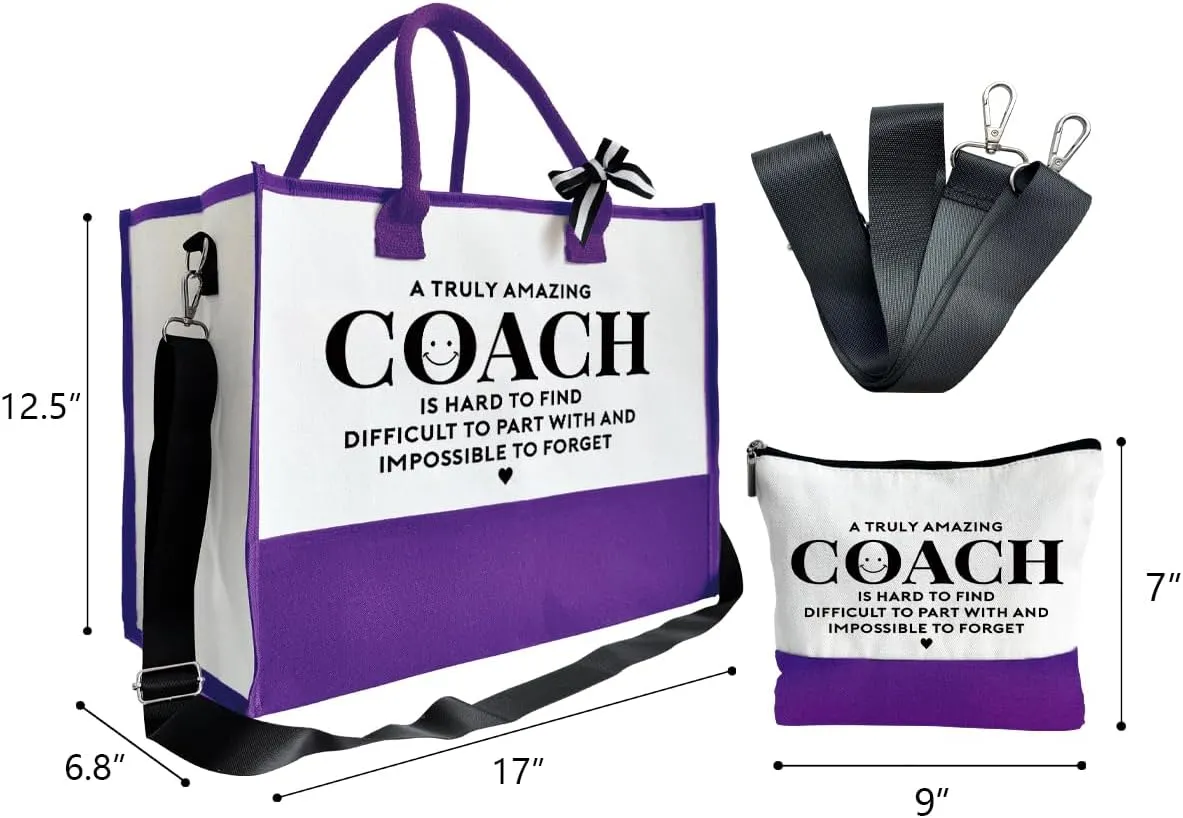 SUSZDOU Amazing Coach Tote Bag, Women's Canvas Handbags, Shoulder Beach Bag, Thank You Gift for Female Coach, Gifts for Female Coaches, Canvas Tote Bag With Zipper, Makeup Bag I1