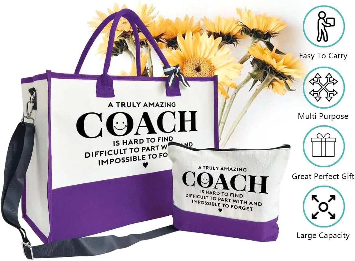 SUSZDOU Amazing Coach Tote Bag, Women's Canvas Handbags, Shoulder Beach Bag, Thank You Gift for Female Coach, Gifts for Female Coaches, Canvas Tote Bag With Zipper, Makeup Bag I1