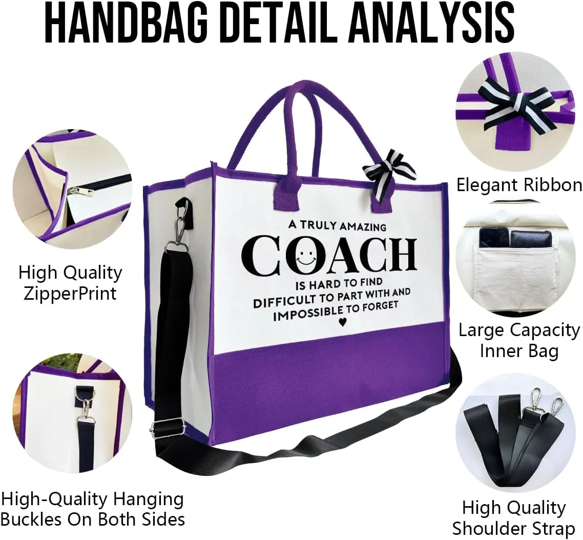 SUSZDOU Amazing Coach Tote Bag, Women's Canvas Handbags, Shoulder Beach Bag, Thank You Gift for Female Coach, Gifts for Female Coaches, Canvas Tote Bag With Zipper, Makeup Bag I1