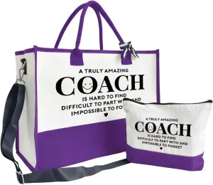 SUSZDOU Amazing Coach Tote Bag, Women's Canvas Handbags, Shoulder Beach Bag, Thank You Gift for Female Coach, Gifts for Female Coaches, Canvas Tote Bag With Zipper, Makeup Bag I1